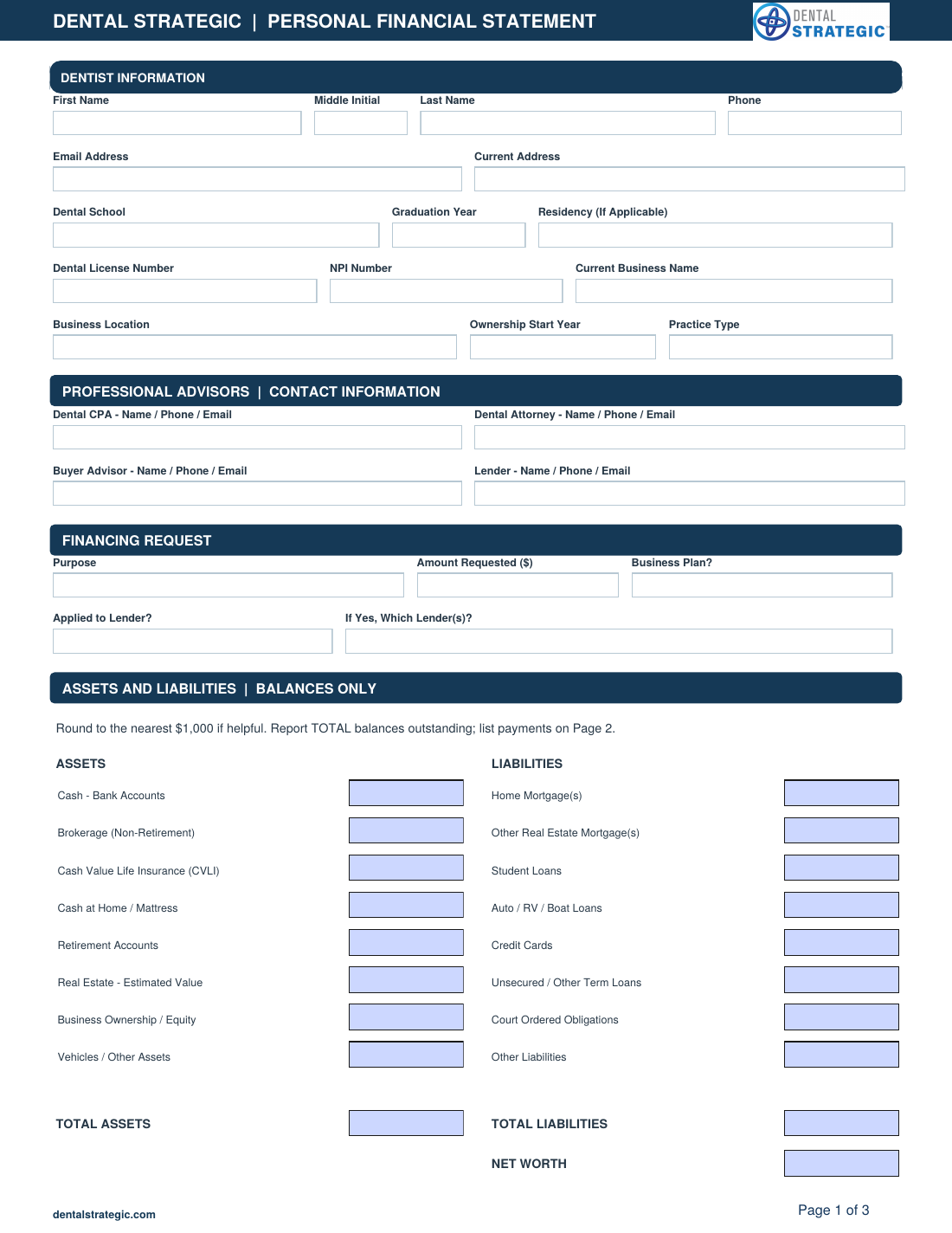 Personal Financial Statement cover