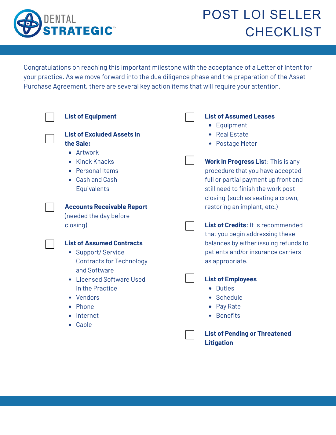 Post-LOI Seller Checklist cover